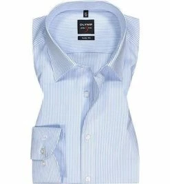 Am billigsten 🎉 OLYMP Hemd Level Five Body Fit 4084/64/11 Baumwolle, Hellblau-weiß gestreift, Bleu 😉
