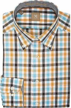 Rabatt ❤️ Maerz Hemd B.D. pollen 721101/643 Popeline, Gelb-türkis kariert 😀