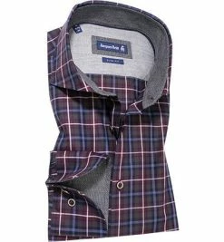 Großhandel 🤩 Jacques Britt Hemd Luigi LP Yoke 768360/47 Slim Fit, Popeline, Blau-bordeaux kariert, Bordeaux ❤️