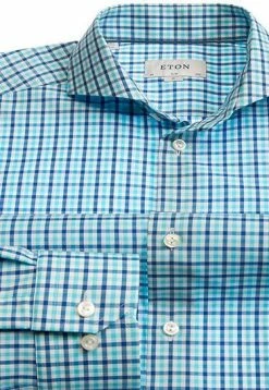 Bestes Angebot 🧨 ETON Slim Fit Hai 3262/73511/23 Hemd, Twill, Dunkelblau-türkis kariert, Blau 💯