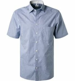 Coupon 🔥 OLYMP Hemd Luxor Comfort Fit 3190/12/19 Kurzarmhemd, Popeline, Blau-weiß kariert, Royal 🤩