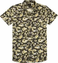 Coupon 💯 Quiksilver Hemd EQYWT03471/KVJ6 Kurzarmhemd, Tall Fit, Popeline, Schwarz-gelb gemustert, Schwarz-gelb 🌟