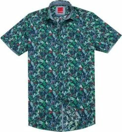 Blitzangebot ⭐ OLYMP Hemd Level Five Casual Body Fit 3082/72/45 Kurzarmhemd, Popeline, Grün-marine gemustert, Grün 💯