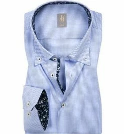 Budget 🎁 Jacques Britt Slim Fit Treviso Mix B.D. 167150/12 Hemd, Popeline, Bleu kariert, Blau ⌛