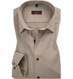 Schlussverkauf 😉 ETERNA modern fit 8083/X18P/27 Hemd, Baumwolle, Beige gemustert, Beige 🧨
