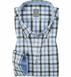 Bester Verkauf 🎉 Jacques Britt Hemd Treviso Mix 334220/74 Custom Fit, Popeline, Grau-blau kariert, Grün 🔔