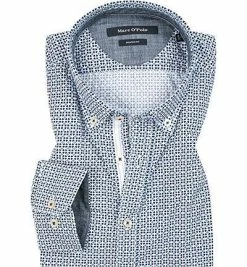 Budget 🛒 Marc O'Polo Hemd 821 7421 42062/D88 Shaped Fit, Popeline, Blau gemustert, Blau ❤️