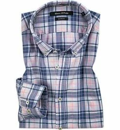 Aktion 😀 Marc O'Polo Hemd 823 7462 42062/I34 Shaped Fit, Baumwolle, Blau-rosa kariert, Rosa-blau 🔔