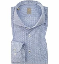 Brandneu ⌛ Jacques Britt Hemd Roma Mix 334330/14 Custom Fit, Popeline, Blau gemustert, Dunkelblau 👏
