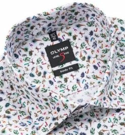 Auslauf 🔥 OLYMP Hemd Level Five Body Fit 2048/12/41 Kurzarmhemd, Popeline, Multicolor gemustert, Mint ✨ -Hemden Verkaufsgeschäft 291898 norm2