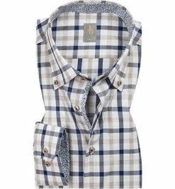 Brandneu 🌟 Jacques Britt Hemd Treviso Mix 364220/23 Slim Fit, Chambray, Beige-blau kariert, Beige 🧨