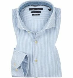 Rabatt ✔️ Marc O'Polo Hemd 824 7306 42406/I83 Shaped Fit, Baumwolle-Leinen, Weiß-hellblau gestreift, Hellblau 🤩
