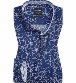 Billig 🔥 OLYMP Hemd Level Five Body Fit EL 2055/19/18 Baumwolle, Extra langer Arm, Marine-weiß gemustert, Marine 👏