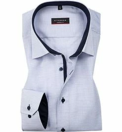 Brandneu 👏 ETERNA modern fit 4671/X14P/68/11 Hemd, Baumwolle, Extra langer Arm, Bleu-weiß meliert, Blau 🤩