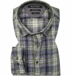 Großhandel 🥰 Marc O'Polo Hemd 827 7211 42262/S44 Shaped Fit, Baumwolle, Grün-blau-weiß kariert, Combo 🤩