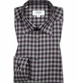 Neu 😍 ETON Hemd 3987/61511/37 Slim Fit, Twill, Schwarz-petrol kariert, Weiss-braun 🎁