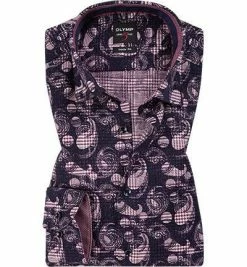 Auslauf 🔥 OLYMP Level Five Body Fit 69EL 2031/29/38 Hemd, Baumwolle, Extra langer Arm, Navy-rosa gemustert, Chianti 🔥