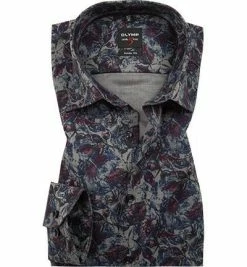 Bestpreis 💯 OLYMP Level Five Body Fit 69EL 2003/29/38 Hemd, Popeline, Extra langer Arm, Grau-dunkelrot gemustert, Chianti ✔️