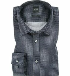 Bestes Angebot 🔥 BOSS Hemd Ronni 50399792/001 Slim Fit, Popeline, Dunkelblau gemustert, Schwarz ✔️
