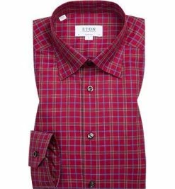 Rabatt 🤩 ETON Hemd 3551/61811/55 Super Slim Fit, Popeline, Rot kariert, Weinrot 👍