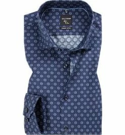 Brandneu 🎉 OLYMP No Six Super Slim 2536/34/18 Hemd, Super Slim Fit, Popeline, Marine gemustert, Marine ✨