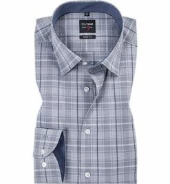 Budget ⌛ OLYMP Level Five Body Fit 69EL 2050/39/13 Hemd, Popeline, Extra langer Arm, Grau kariert, Rauchblau 🎁