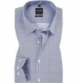 Aktion 🤩 OLYMP Level Five Body Fit 69EL 2084/39/30 Hemd, Popeline, Extra langer Arm, Weiß-blau gemustert, Lila 👏