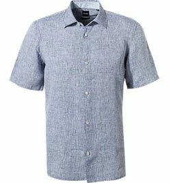 Aktion 😍 BOSS Hemd Lukka 50405612/480 Kurzarmhemd, Reines Leinen, Graublau meliert, Graublau ⌛