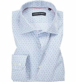 Neu 🔔 rosso e nero Hemd 1100/11 Tailored Fit, Baumwolle, Taubenblau-weiß gemustert, Weiß-blau 🎉