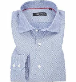 Neu ✔️ rosso e nero Hemd 110/11 Tailored Fit, Baumwolle, Rauchblau gepunktet, Blau 🧨