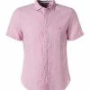Billig 🔥 Marc O'Polo Hemd 924 7306 41128/H61 Kurzarmhemd, Shaped Fit, Leinen-Baumwolle, Pink-weiß gestreift, Rot 😉