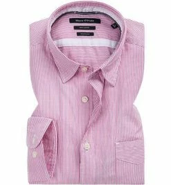 Bester Verkauf ✨ Marc O'Polo Hemd 924 7370 42070/P36 Shaped Fit, Popeline, Pink gestreift, Rot 🎁