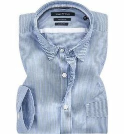Auslauf ❤️ Marc O'Polo Hemd 924 7370 42070/Q85 Shaped Fit, Popeline, Blau gestreift, Blau ❤️