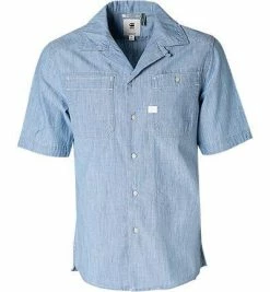 Billig 🌟 G-STAR Hemd Kinec D13106-B252/071 Kurzarmhemd, Straight Fit, Baumwolle, Hellblau ⌛