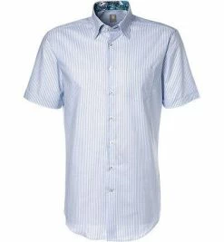 Großhandel 🎉 Jacques Britt Hemd Messina Mix 581220/10 Kurzarmhemd, Custom Fit, Baumwolle, Hellblau-weiß gestreift, Blau 😉