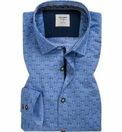 Bester Verkauf 🥰 OLYMP Level Five Body Fit Tracht 3904/44/15 Hemd, Popeline, Blau gemustert, Blau 👍