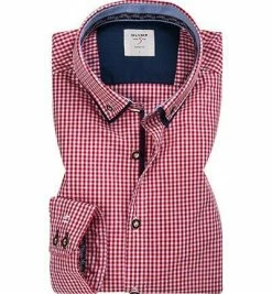 Am billigsten 🎉 OLYMP Level Five Body Fit Tracht 3912/44/35 Hemd, Popeline, Rot kariert, Rot 😉