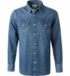 Auslauf 🤩 Wrangler Hemd denim W5MSLW4 👖 Jeanshemd, Regular Fit, Baumwolle, Mittelblau 💯