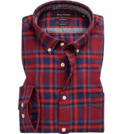 Bester Verkauf ⌛ Marc O'Polo Hemd 928 7406 42494/S30 Shaped Fit, Twill, Dunkelblau-feuerrot kariert, Rot kariert 🎉