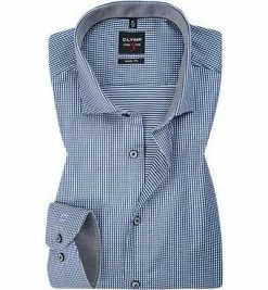 Am billigsten 🌟 OLYMP Level Five Body Fit 69EL 2000/49/13 Hemd, Baumwoll, Extra langer Arm, Marineblau-weiß gemustert, Rauchblau 🎁