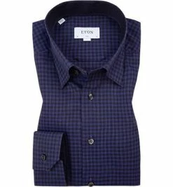 Brandneu 🔥 ETON Hemd 1000/00162/27 Slim Fit, Twill, Dunkelblau kariert, Blau 🤩