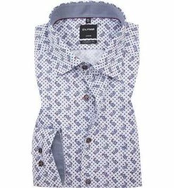 Blitzangebot ⭐ OLYMP Luxor Modern Fit 1256/44/39 Hemd, Baumwolle, Weiß-marine gemustert, Dunkelrot 🤩