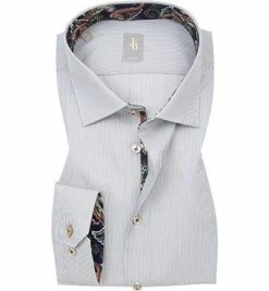 Budget 💯 Jacques Britt Hemd Como Mix 662210/32 Slim Fit, Baumwolle, Hellgrau-weiß gestreift, Grau ❤️