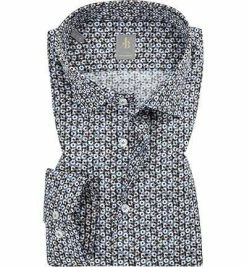 Billig 💯 Jacques Britt Hemd Como 632310/26 Custom Fit, Baumwolle, Taubenblau-weiß gemustert, Braun 💯