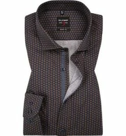 Angebote ✔️ OLYMP Level Five Body Fit 69EL 2001/49/28 Hemd, Popeline, Extra langer Arm, Marine-messing gemustert, Marine-braun 😍