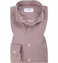 Rabatt 🎁 ETON Hemd 1000/00601/59 Slim Fit, Baumwolle, Bordeaux-weiß gestreift, Rot-weiß ❤️