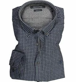 Bester Verkauf 👏 Marc O'Polo Hemd 930 7448 42380/E89 Shaped Fit, Baumwolle, Dunkelblau-grau gepunktet, Dunkelblau 🎉