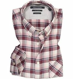Besorgen ⌛ Marc O'Polo Hemd 930 7445 42382/U31 Shaped Fit, Twill, Dunkelrot-beige kariert, Rot-beige 🛒