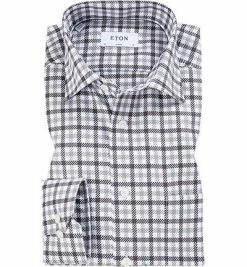 Brandneu 🧨 ETON Hemd 1000/00571/17 Classic Fit, Twill, Dunkelgrau kariert, Grau-weiß 🎁