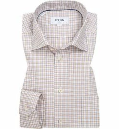 Brandneu 👏 ETON Hemd 1000/00988/ Classic Fit, Twill, Hellbraun kariert, Weiß-braun 🌟